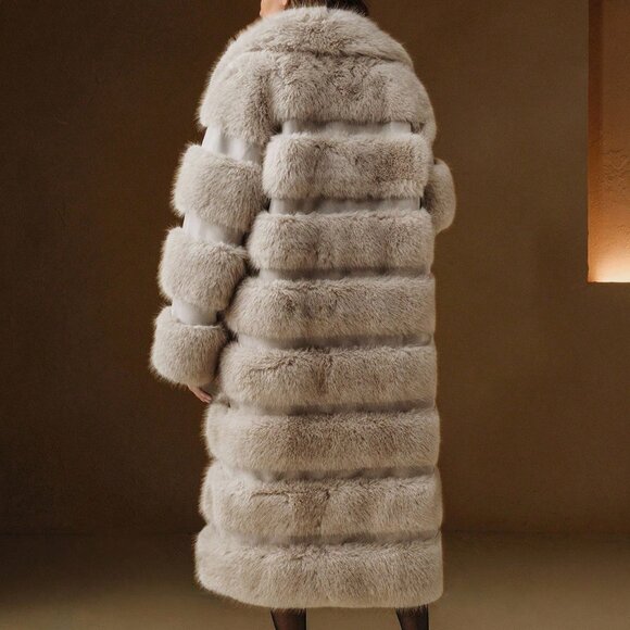 Elegant Long Women's warm Faux Fur Patchwork Coat - Picture 2 of 11